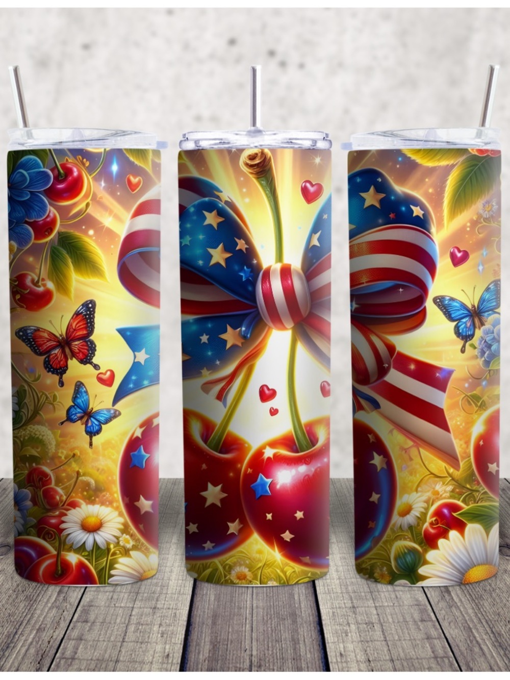 Hand Crafted Patriotic Red & Blue Cherry Tumbler
